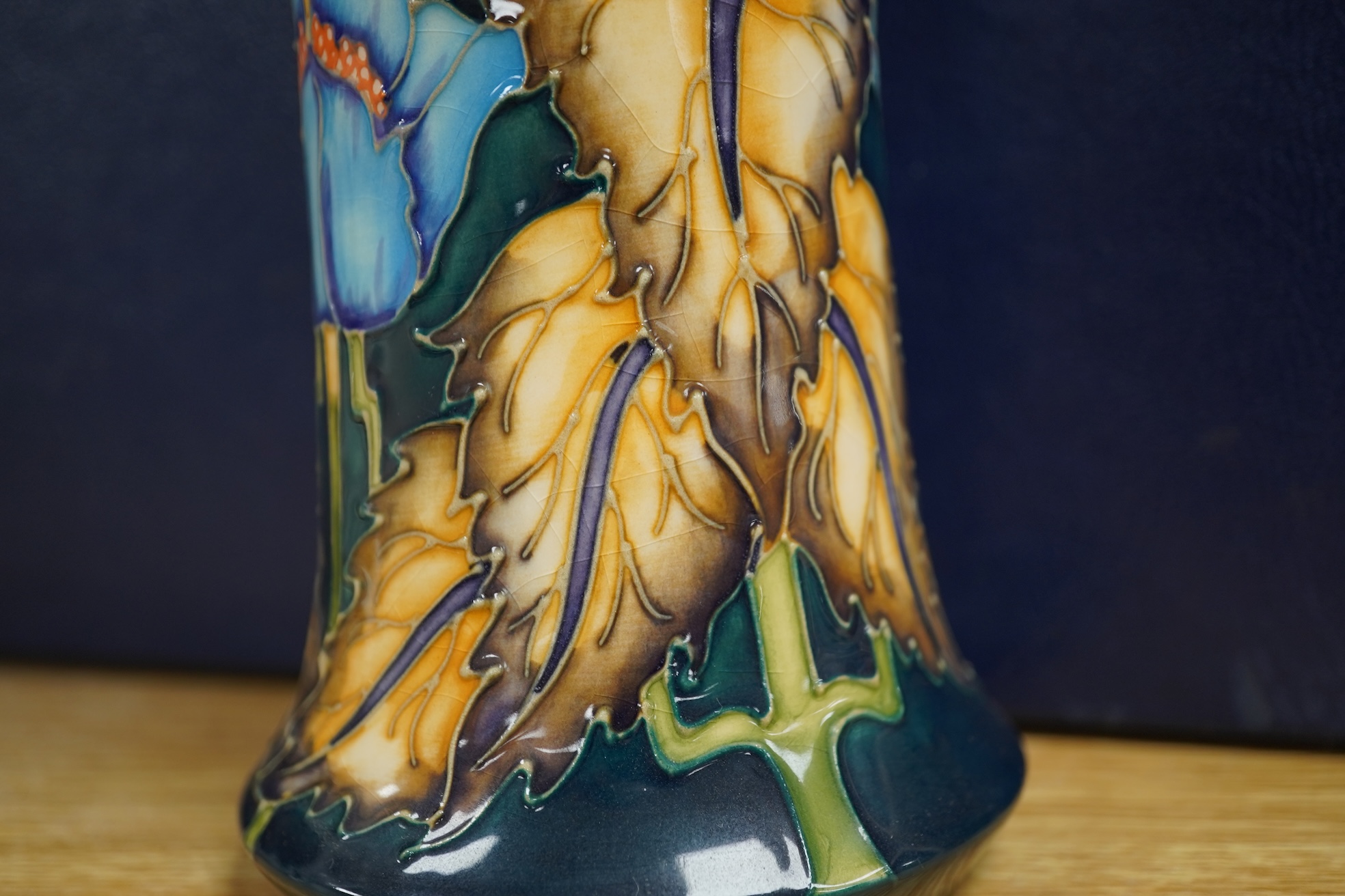 A Moorcroft ‘Blue Rhapsody’ vase, designed by Philip Gibson, 2001, created for the collectors club. Boxed. 26cm tall.